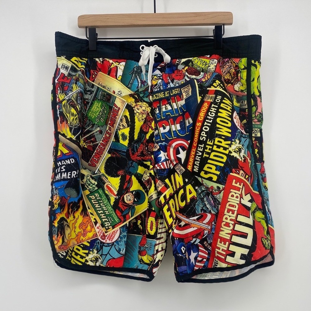Marvel Board Shorts XL Multicolor Comic Book Print Superhero Swim Trunks